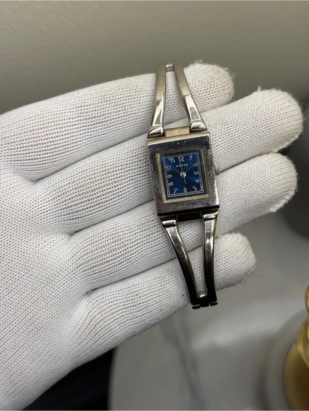 Guess Silver-Tone Bracelet Watch with Blue Dial Womens